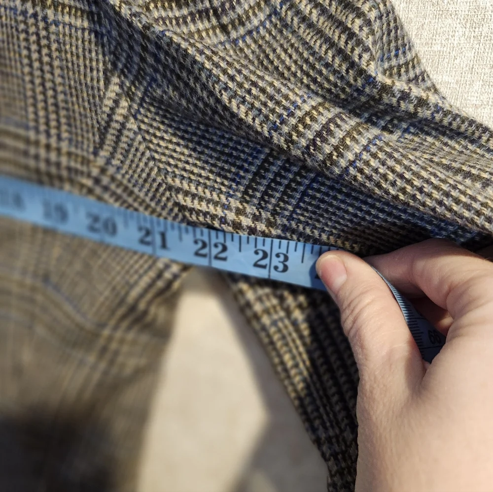 Stanley Blacker Glen Plaid Blazer Mens Large Classic Fit Brown Blue Windowpane S